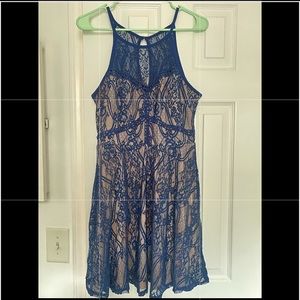 Laced navy blue knee high dress